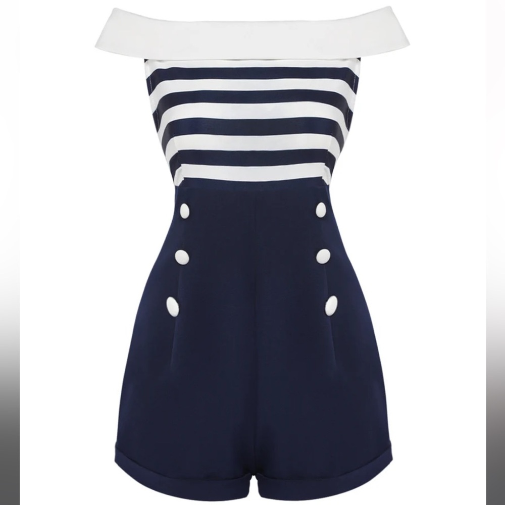Retro Chic Navy and White High Waist Shorts